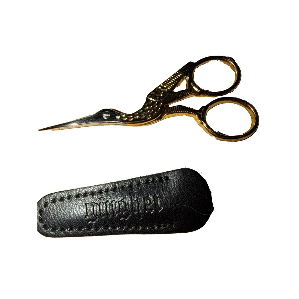 Gingher Gold Plated 3.5” Embroidery Scissors with a Protective Leather Sheath